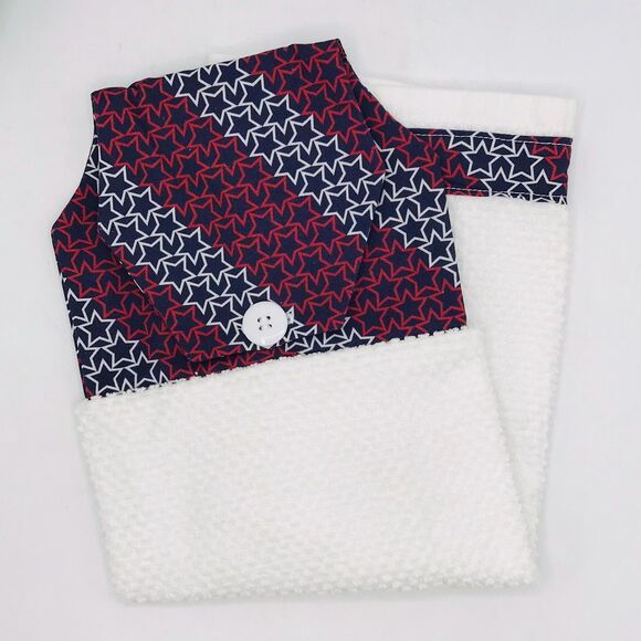 Hanging Kitchen Towel: Patriotic Stars Red White Blue Topper, Button Closure - Picture 5 of 6